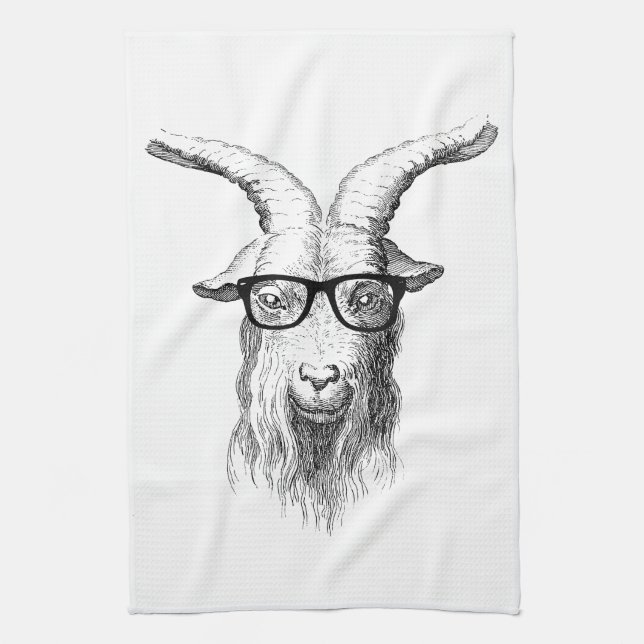 Hipster Goat Tea Towel (Vertical)