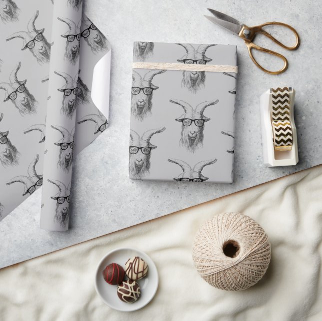 Hipster Goat With Glasses   Wrapping Paper (Crafts)