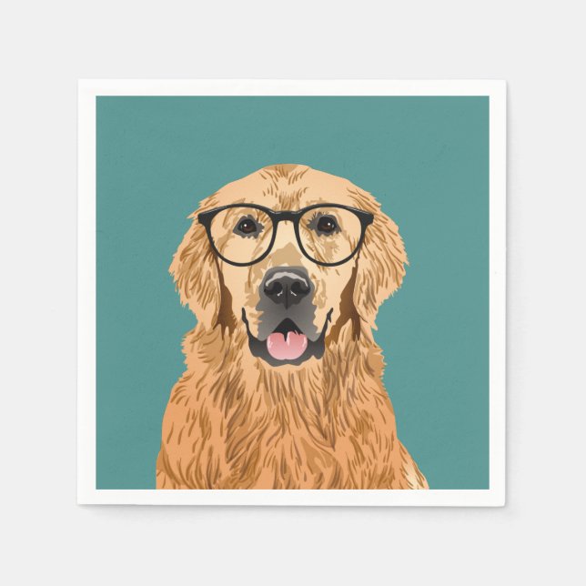 Hipster Golden Retriever Birthday Paper Napkin (Front)