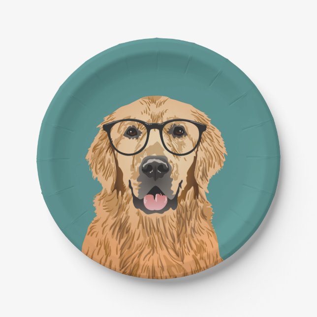 Hipster Golden Retriever Paper Plate (Front)