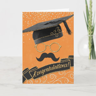 Hipster Graduation Congratulations Moustache Orang Card