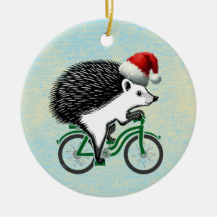 Hipster Hedgehog Riding A Bike Ceramic Ornament
