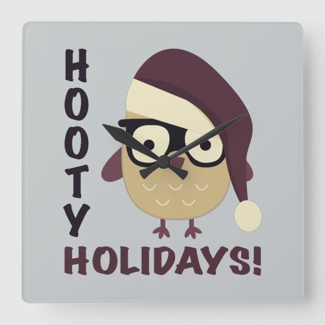 Hipster Hooty Holidays! Square Wall Clock (Front)