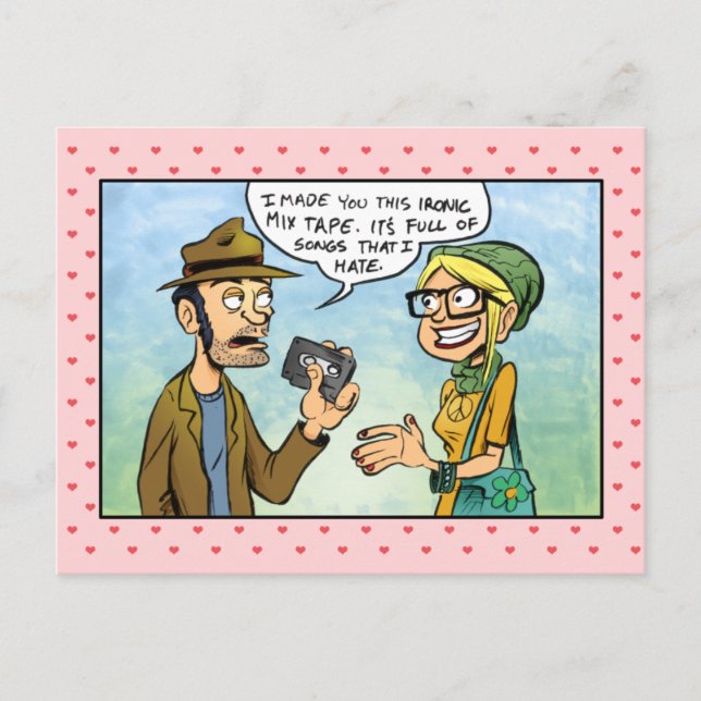 Hipster Ironic Mix Tape Valentine's Day Holiday Postcard (Front)