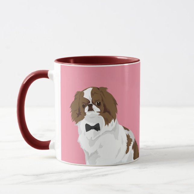 Hipster Japanese Chin with Black Tie for Dog Lover Mug (Left)