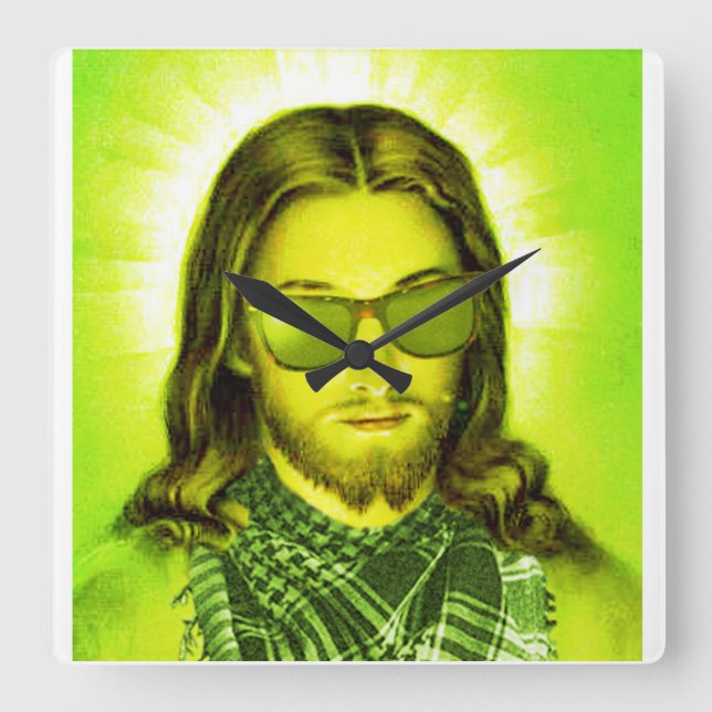 hipster jesus saves and loves square wall clock (Front)