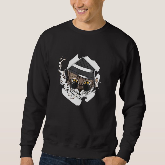 Hipster Kitten Smoking A Doobie Joint Cat Stoner Sweatshirt (Front)