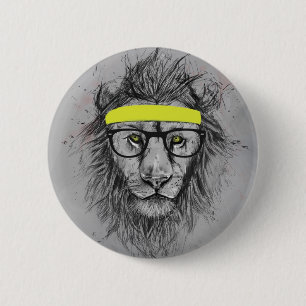 Hipster lion 6 cm round badge