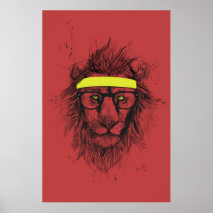 hipster lion (red) poster