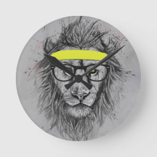 Hipster lion round clock
