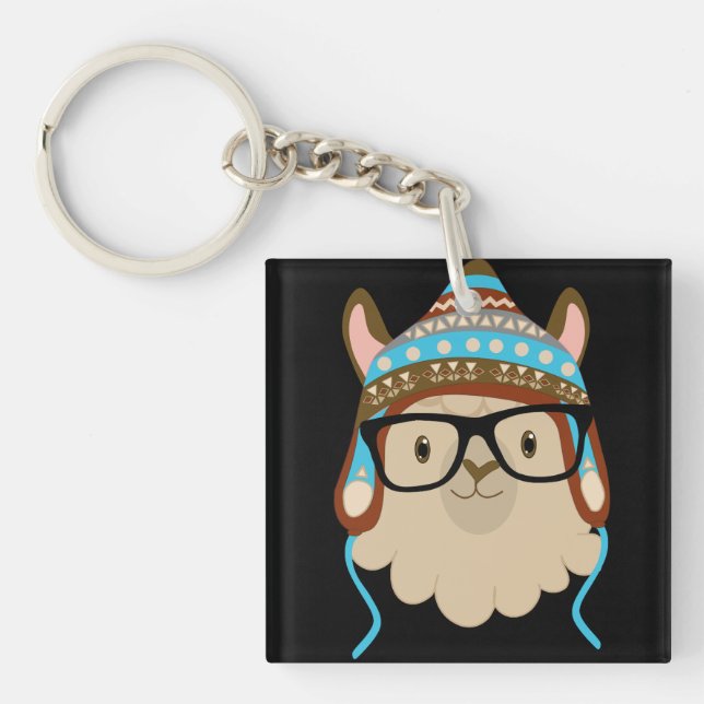 Hipster Llama Keychain (Front)