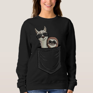 Hipster Llama   Sloth With Sunglasses Animal In Po Sweatshirt