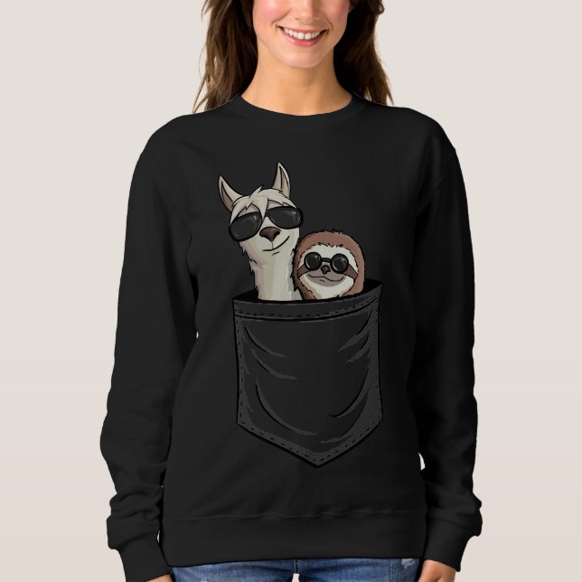 Hipster Llama   Sloth With Sunglasses Animal In Po Sweatshirt (Front)