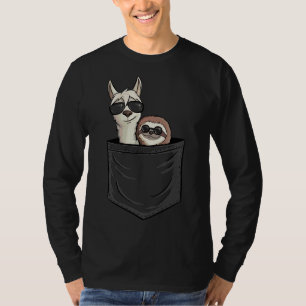 Hipster Llama Sloth With Sunglasses Animal In Po T-Shirt