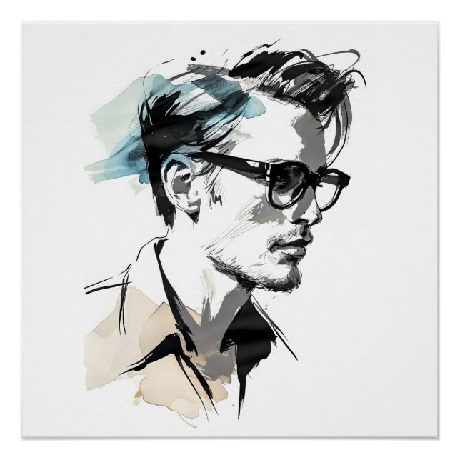 Hipster Man Drawing Poster (Front)