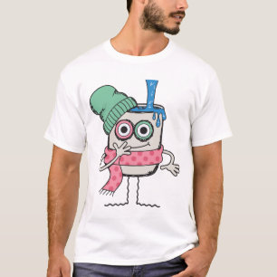 Hipster Milk Cartoon Character with Beanie T-Shirt