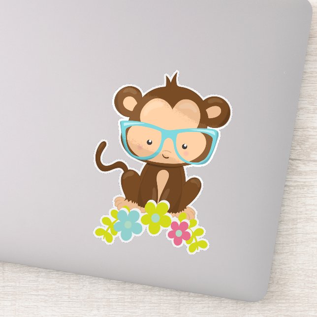 Hipster Monkey, Monkey With Glasses, Flowers (Detail)