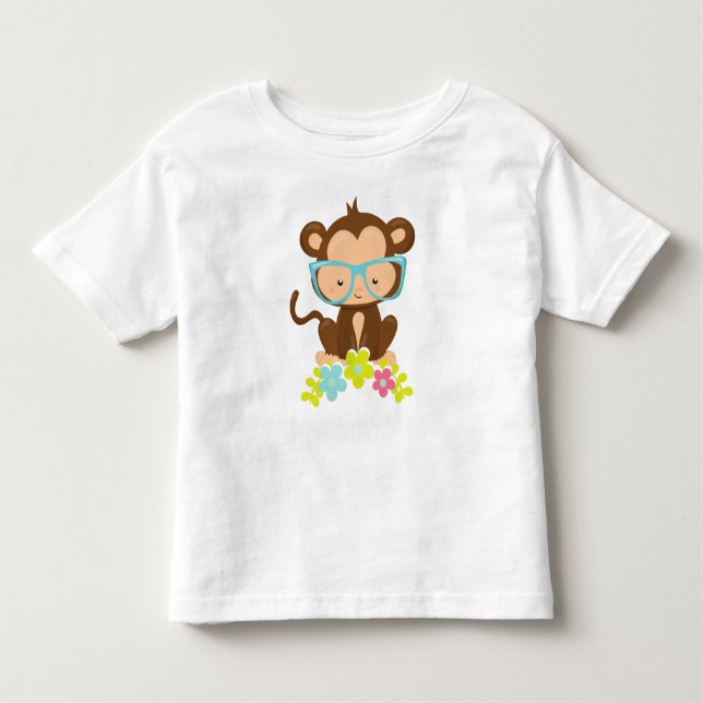 Hipster Monkey, Monkey With Glasses, Flowers Toddler T-Shirt (Front)