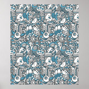 Hipster Monster Doodle Collage Poster