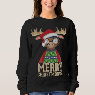 Hipster Moose - Santa Hat - Merry Christmoose Chri Sweatshirt