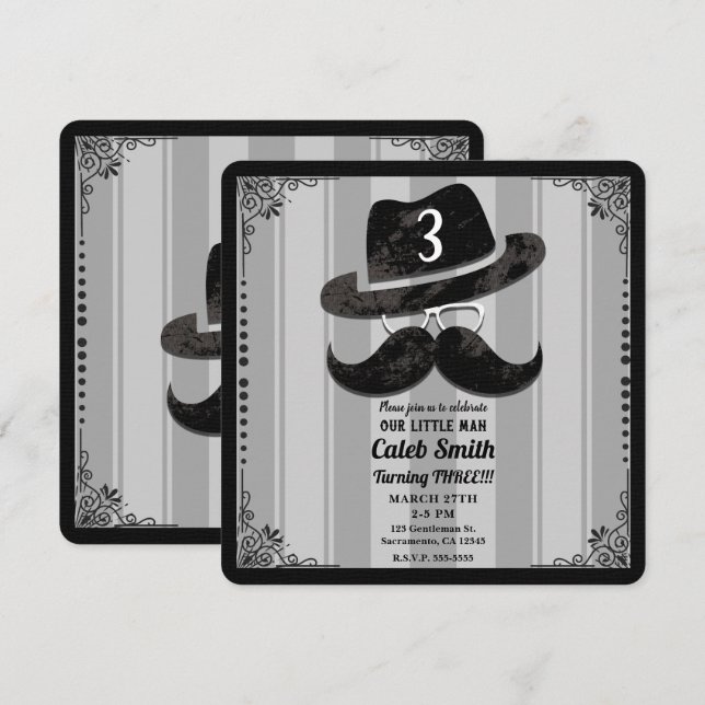 Hipster Moustache Hat Glasses ANY Birthday Party Invitation (Front/Back)