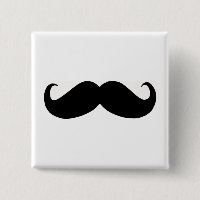 Hipster Moustache Square Button
