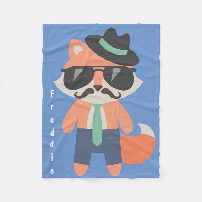 Hipster Mr Cool Fox Baby Boy Fleece Blanket (Front)