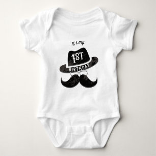 Hipster Mr. Moustache Hat Glasses 1 1st Birthday Baby Bodysuit