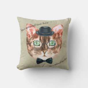Hipster Nerdy Cat Head Accent Pillow