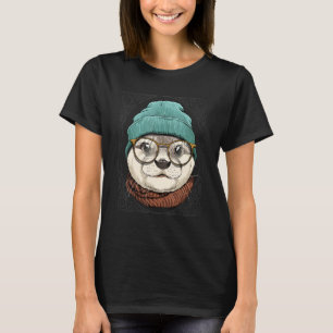 Hipster Otter Animal Wearing Glasses River Sea Ott T-Shirt