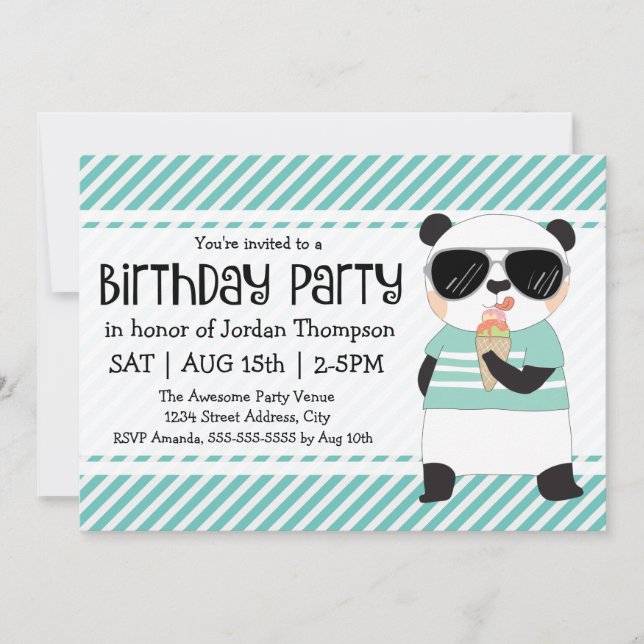 Hipster Panda Kids Birthday Party Invitation (Front)