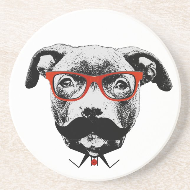 Hipster Pit Bull Terrier Coaster (Front)