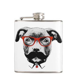 Hipster Pit Bull Terrier Hip Flask
