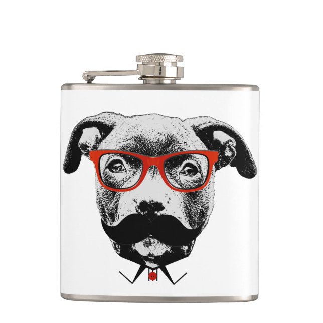Hipster Pit Bull Terrier Hip Flask (Front)