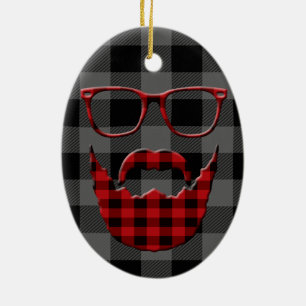 Hipster Plaid Beard Ceramic Ornament