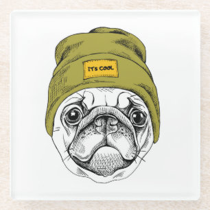 Hipster Pug It's Cool Glass Coaster