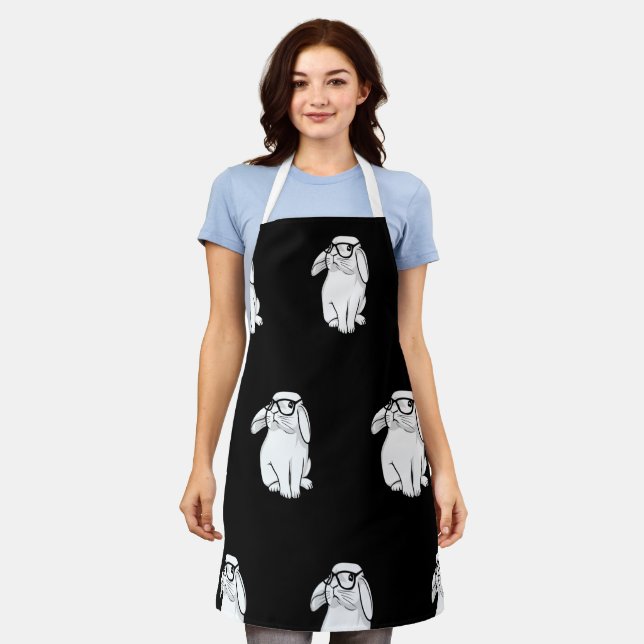 Hipster Rabbit Funny Bunny With Glasses Cute Anima Apron (Worn)