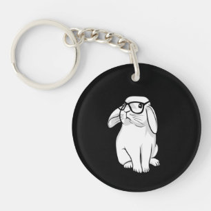 Hipster Rabbit Funny Bunny With Glasses Cute Anima Key Ring