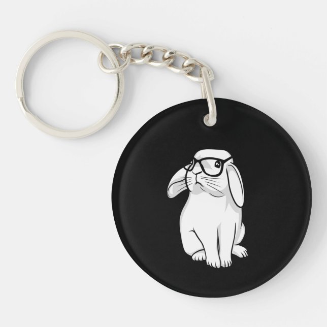 Hipster Rabbit Funny Bunny With Glasses Cute Anima Key Ring (Front)