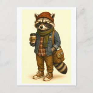 Hipster Racoon Postcard