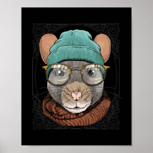 Hipster Rat With Glasses Mouse Rodent Lover 546 Poster