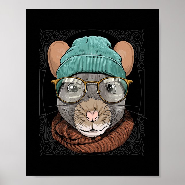Hipster Rat With Glasses Mouse Rodent Lover 546 Poster (Front)