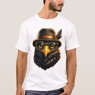 Hipster Raven with Hat & Glasses T-Shirt