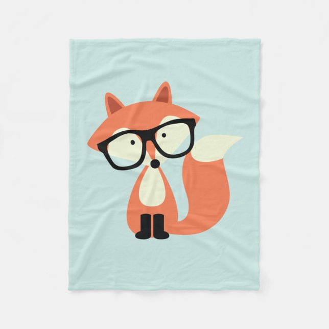 Hipster Red Fox Fleece Blanket (Front)