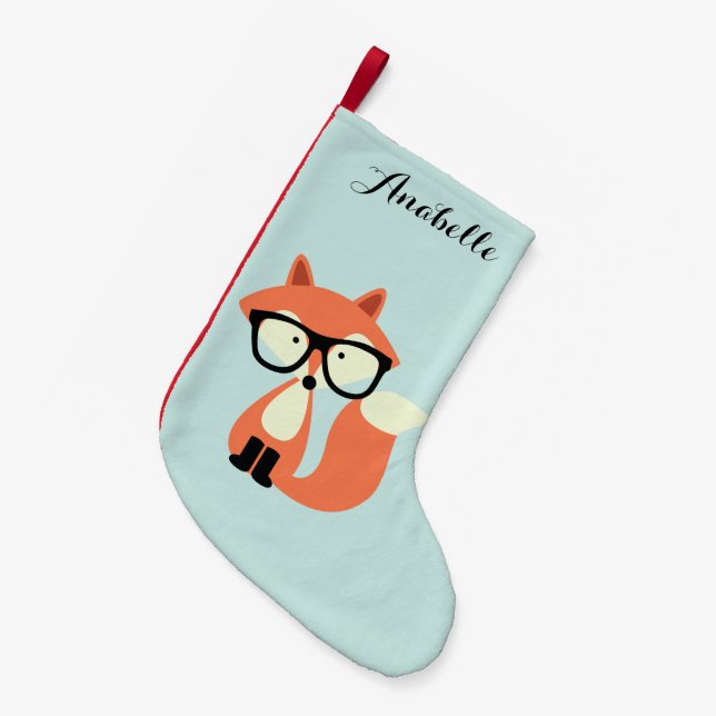 Hipster Red Fox Small Christmas Stocking (Front (Hanging))