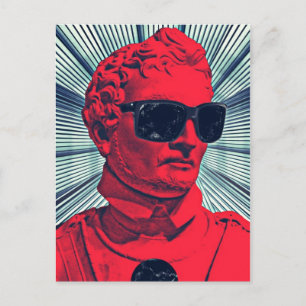 Hipster red statue postcard