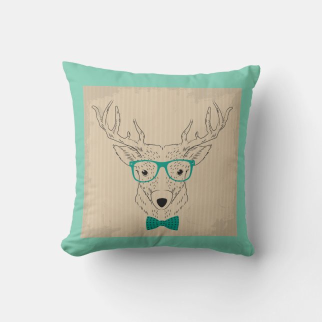 Hipster reindeer elk with glasses Christmas Cushion (Front)
