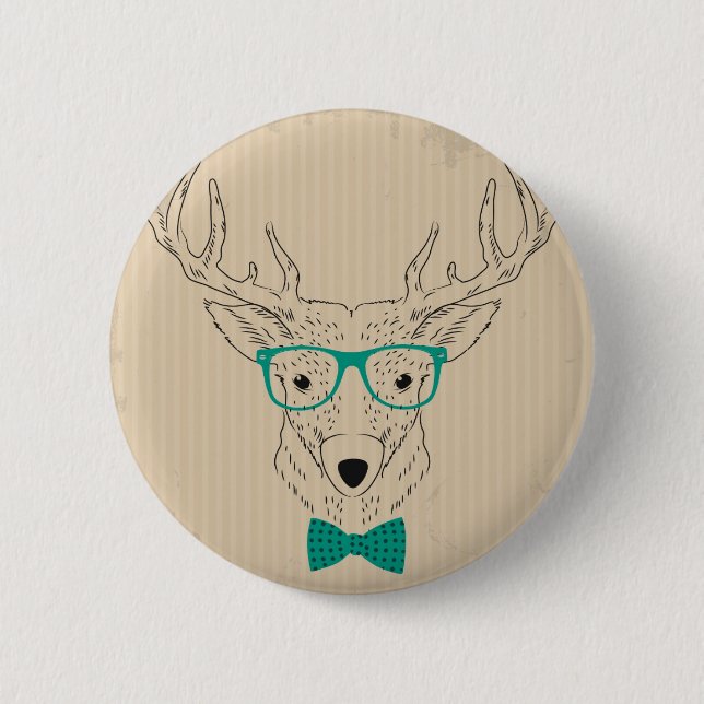 Hipster Reindeer Elk with glasses grungy Christmas 6 Cm Round Badge (Front)