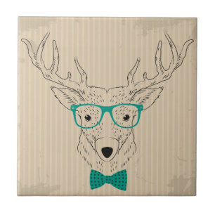 Hipster Reindeer Elk with glasses grungy Christmas Ceramic Tile