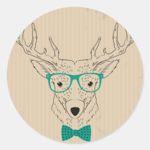 Hipster Reindeer Elk with glasses grungy Christmas Classic Round Sticker